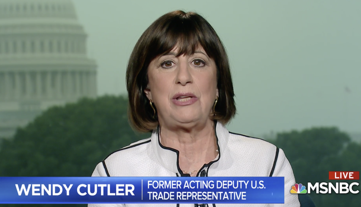 Wendy Cutler on MSNBC talking about US-China trade tensions.