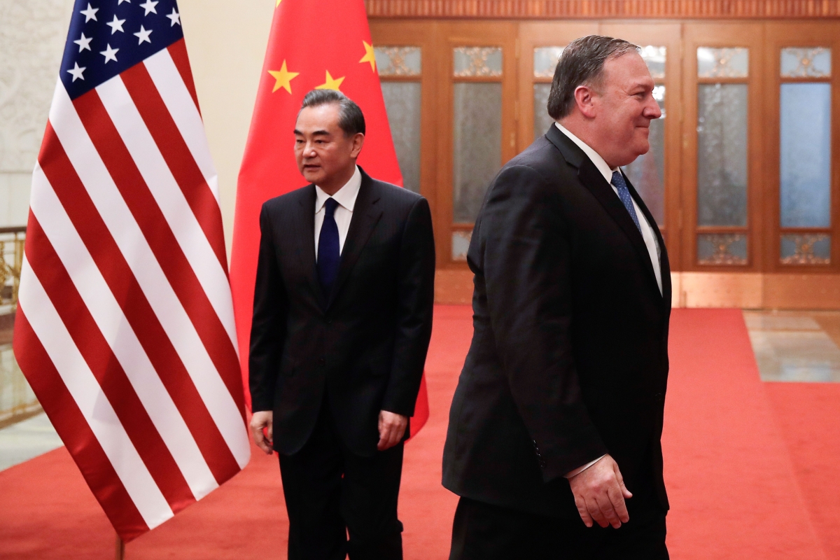 Wang Yi and Mike Pompeo in Beijing in June, 2018