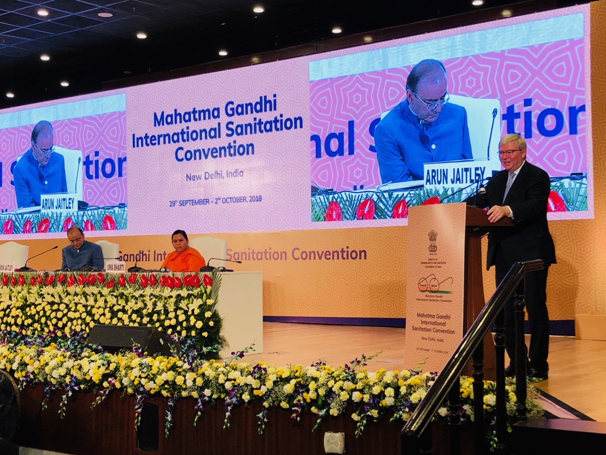 Kevin Rudd at the Mahatma Gandhi International Sanitation Convention in New Delhi on Saturday September 29, 2018