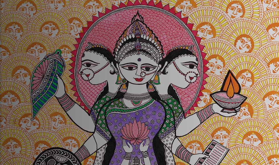 Women's Power (detail), 2017, by Shalinee Kumari (Indian, b. 1985). Ink and colors on paper. Asian Art Museum, Museum purchase, Mortimer-Harvey Fund, 2018.8. © Shalinee Kumari. Photograph © Asian Art Museum.
