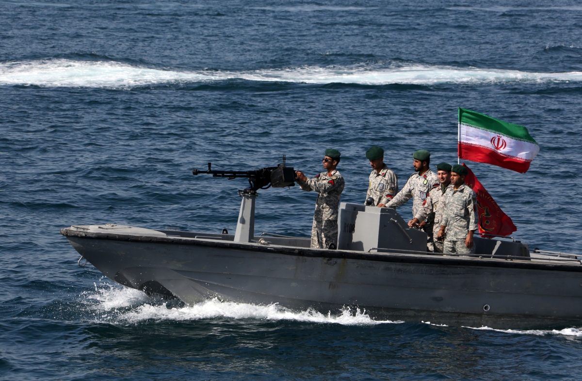 Iranian soldiers participate in an exercise in the Strait of Hormuz