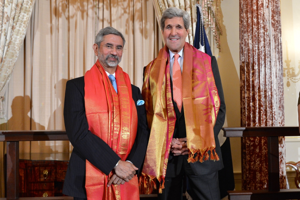 Dr. S. Jaishankar, then the Indian Ambassador to the US, with former US Secretary of State John Kerry at the US Department of State's Diwali celebration on October 23, 2014