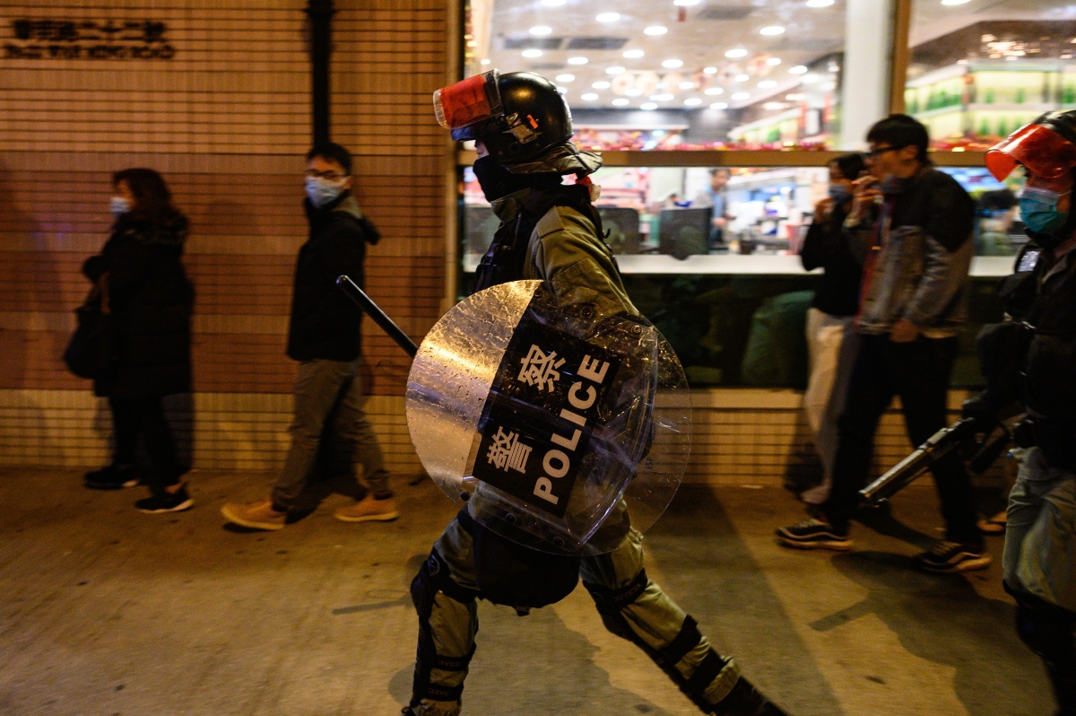 Hong Kongers protest in the wake of the coronavirus in Wuhan, China.