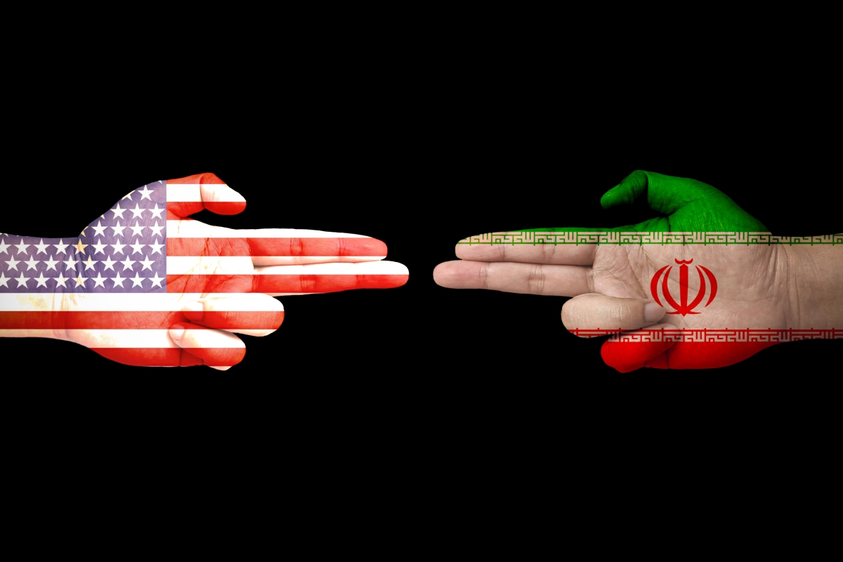 US versus Iran flags