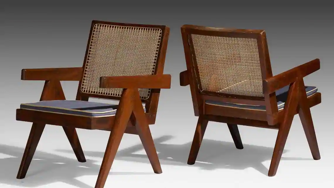 From Lot 514 of a Rago Arts auction titled ‘Modern Design’, a pair of ‘easy armchairs’ originally from Panjab University, Chandigarh, made in the 1950s (RagoArts.com)