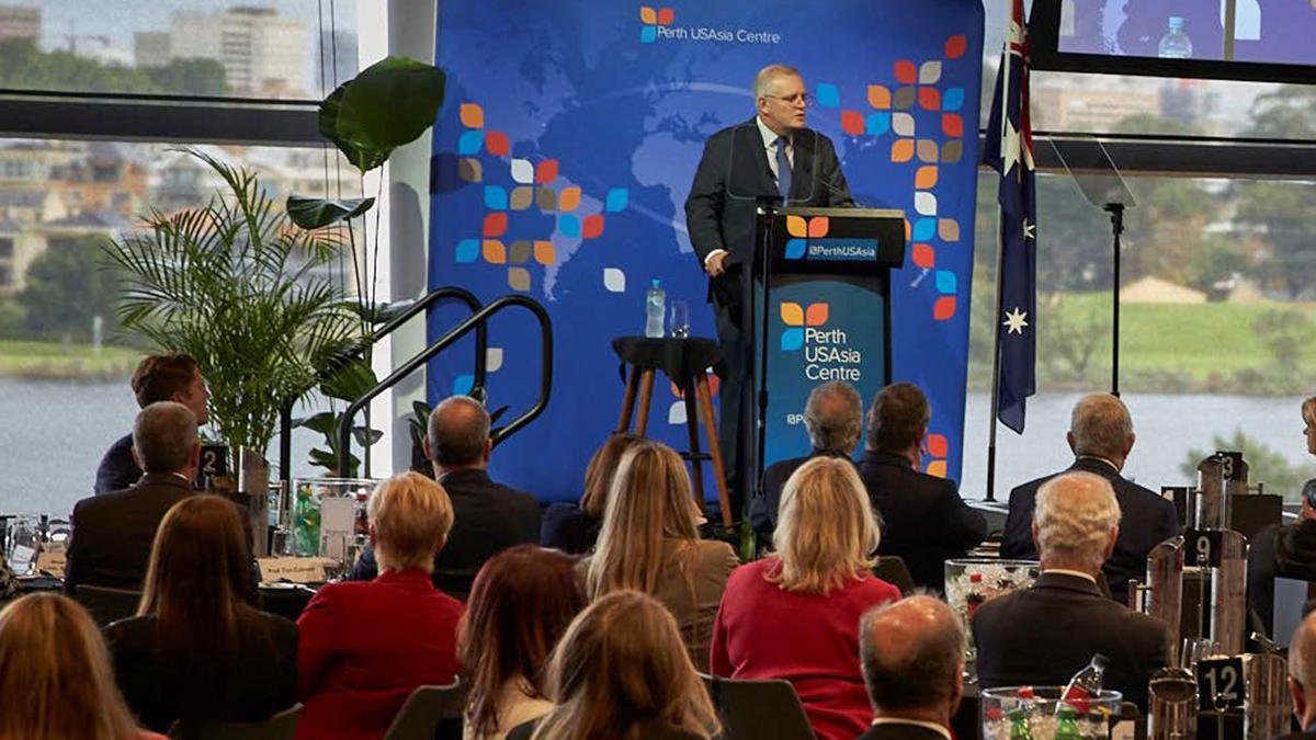 Scott Morrison delivers an address to the Perth USAsia Centre
