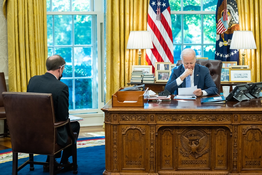 President Joe Biden meets with National Security Adviser Jake Sullivan, Tuesday, October 19, 2021, in the Oval Office.