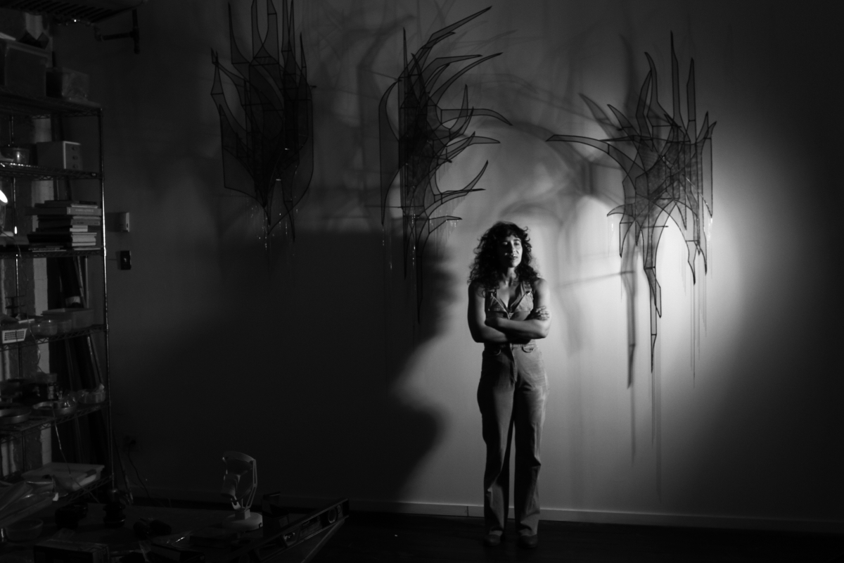 Artist Afruz Amighi in her studio in Brooklyn