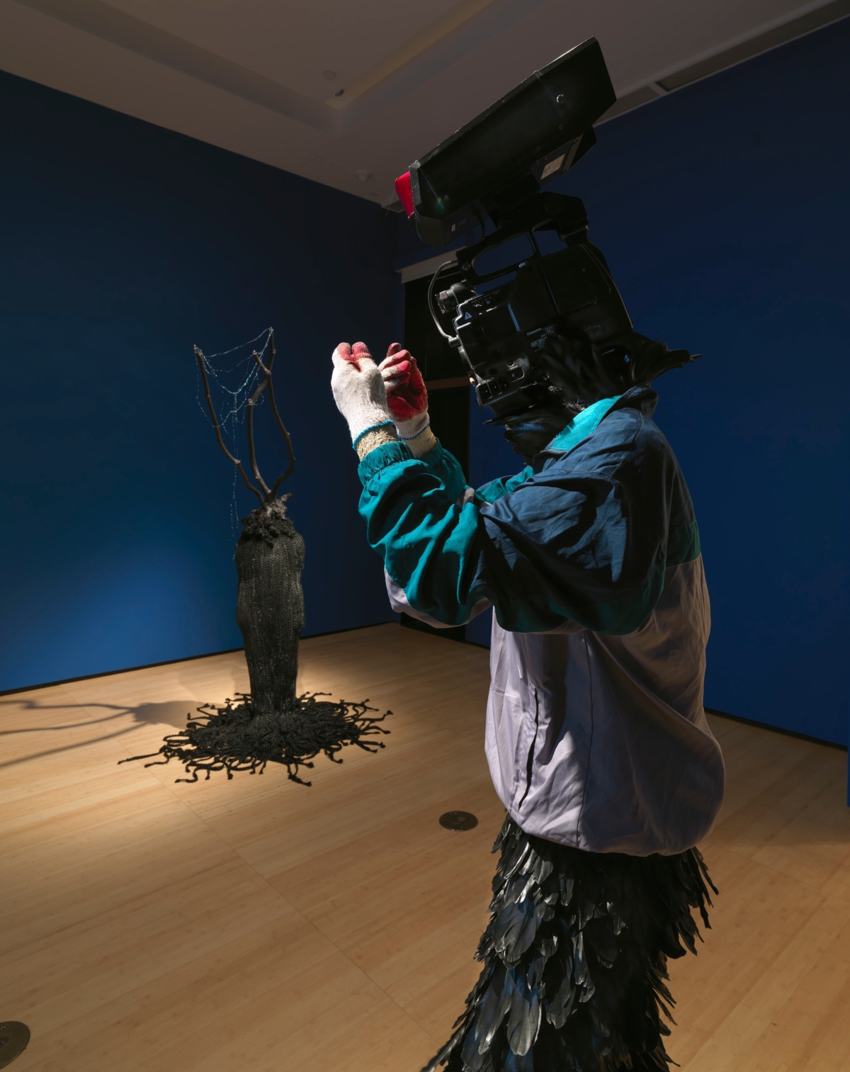 Installation view of Asia Society Triennial: "We Do Not Dream Alone" at Asia Society Museum, New York, October 27, 2020 to June 27, 2021. From left to right: Minouk Lim, Hydra, 2015.; L'Homme a la Camera, 2015; Courtesy of the Artist and Tina Kim Gallery. Photograph: Bruce M. White, 2020.