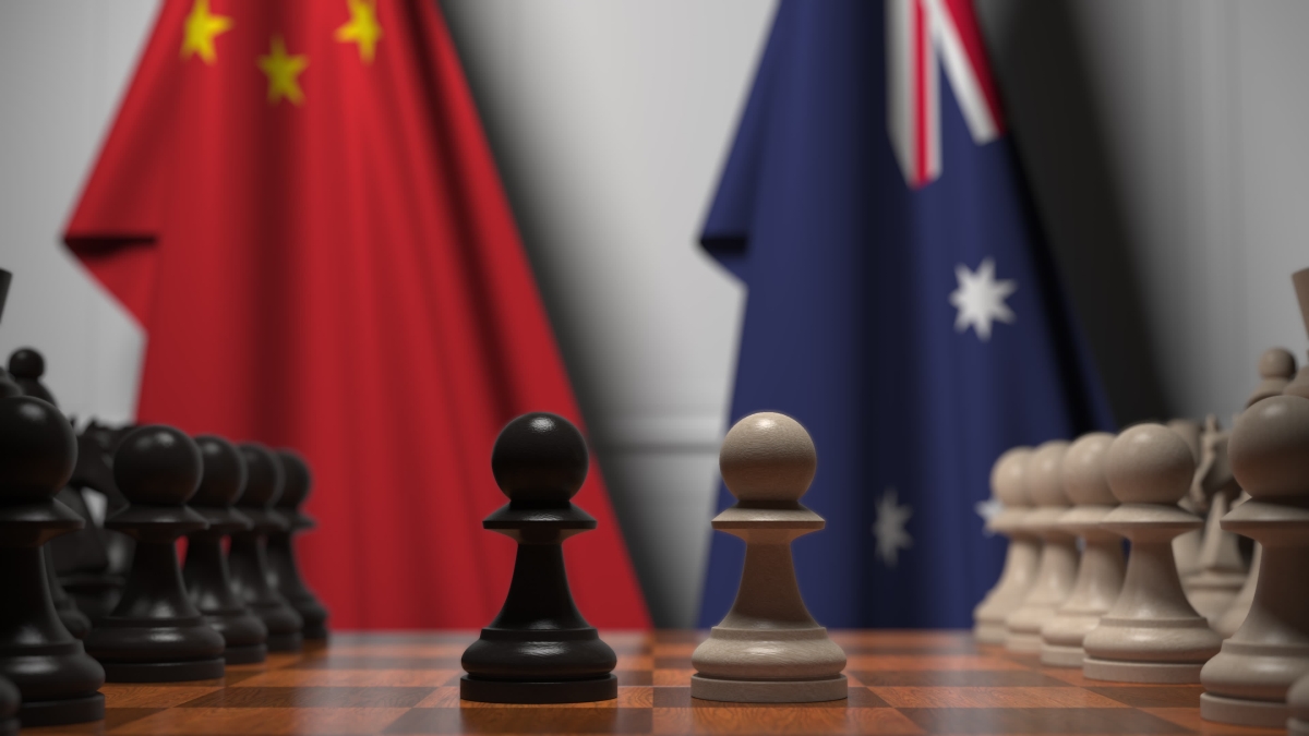 Chess game against flags of China and Australia. Political competition related 3D rendering - Novikov Aleksey - Shutterstock