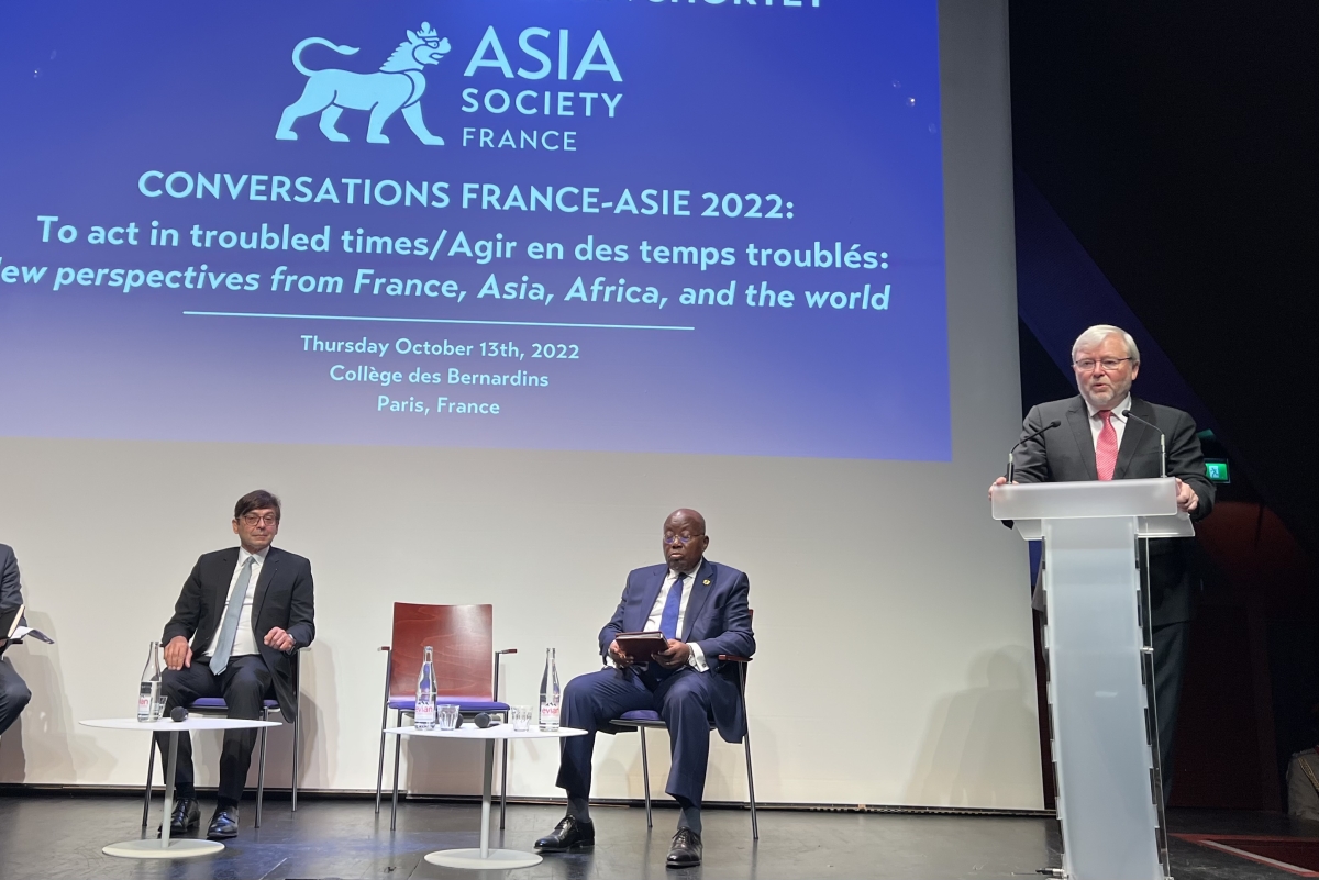 Kevin Rudd at the launch of Asia Society France