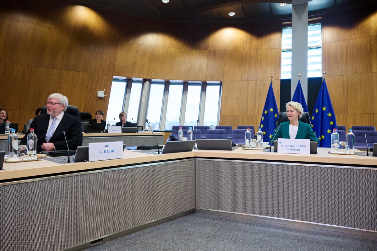 Kevin Rudd with President of the European Commission Ursula von der Leyen