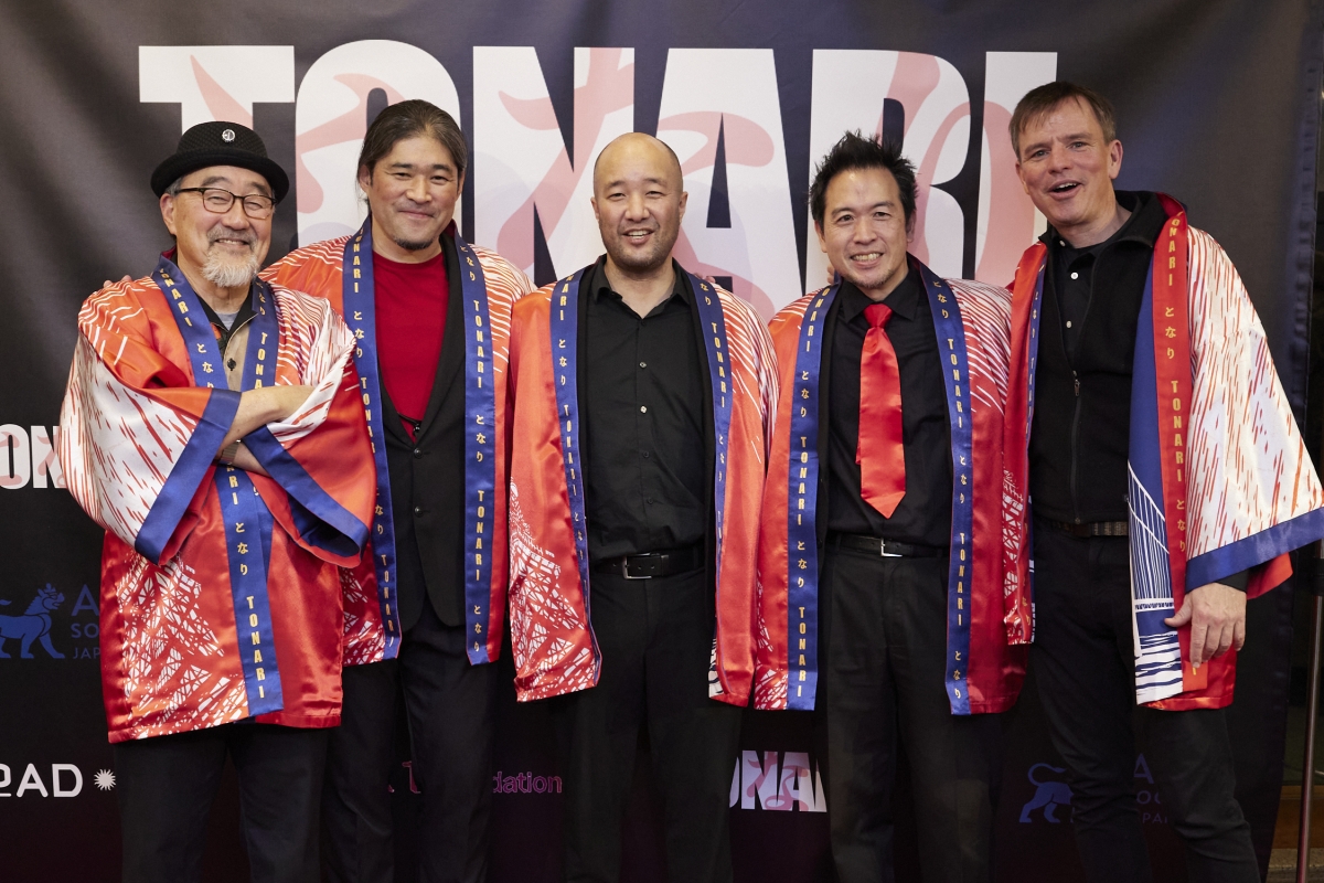 Akira Tana and the Otonowa Band.  From left, Akira Tana (drums), Masu Koga (saxophone), Art Hirahara (piano), Ken Okada (bass), Eddie Mendenall (piano understudy)