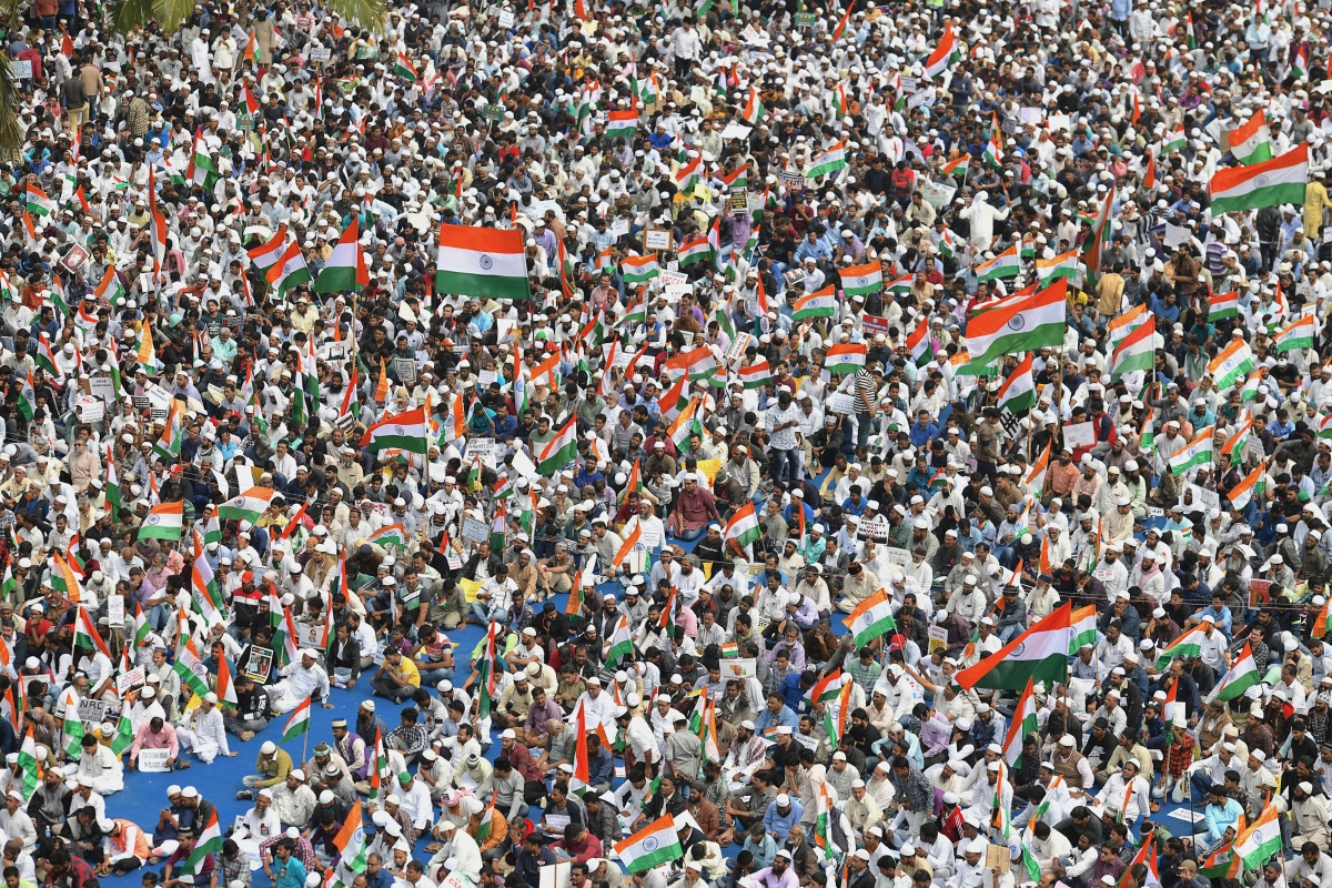 Demonstrators gather at the Quddus Saheb Eidgah grounds to take part in a rally against India's new citizenship law in Bangalore on December 23, 2019. - The wave of protests across the country marks the biggest challenge to Modi's government since sweeping to power in the world's largest democracy in 2014.