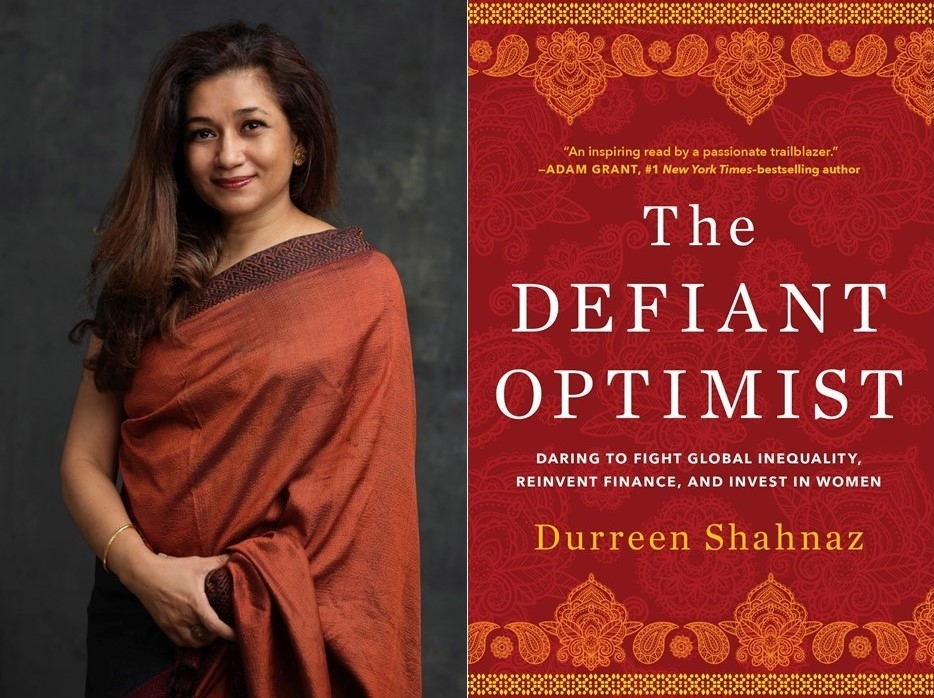 Dureen Shahnaz and Cover of The Defiant Optimist