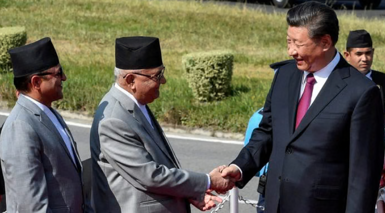 Chinese and Nepalese Presidents Shake Hands