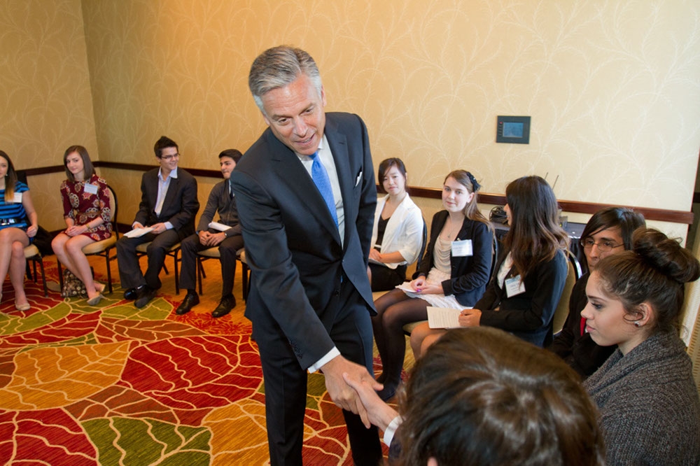 Huntsman meets with local students. (Richard Carson)