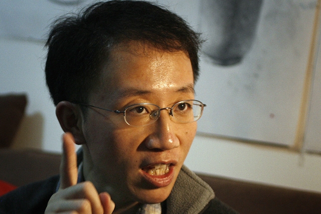 Human rights activist Hu Jia, shown here during an interview at his home in Beijing on January 9, 2007, won the EU parliament's prestigious Sakharov Prize. (FREDERIC J. BROWN/AFP/Getty Images)