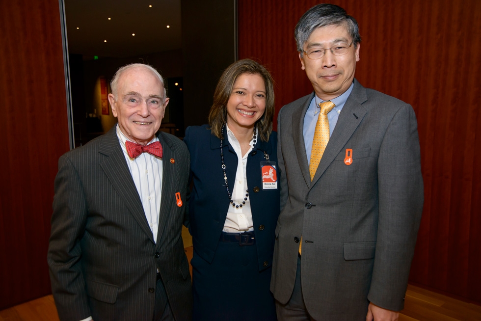 Bonna Kol with Asia Society Texas Center Board members Milton D. Rosenau, Jr. (left) and Theodore Y. Louie (right). (Jeff Fantich)