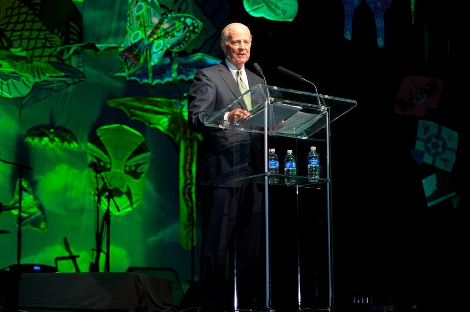 Former US Secretary of State James A. Baker III received the Roy M. Huffington Award for Contributions to International Understanding at the 2011 Tiger Ball. In his acceptance speech, Baker argued that American fear-mongering about China is &quot;dangerously wrong.&quot; (Jeff Fantich Photography)