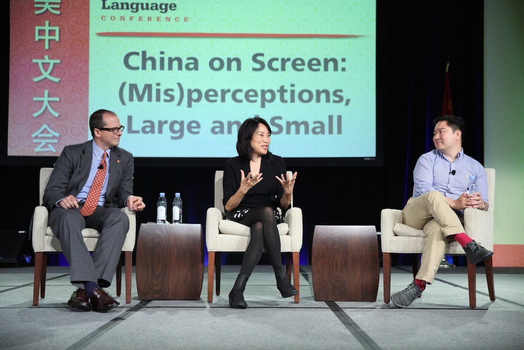 Jonathan Landreth, ChinaFile Managing Editor, Asia Society; Janet Yang, entertainment and media consultant and film producer; Kenneth Lin, screenwriter and playwright.