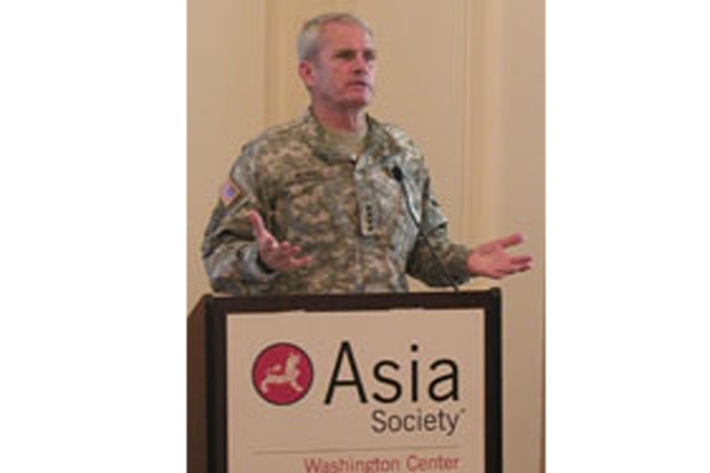 General Dan McNeill addresses the Asia Society in Washington, DC. (Leonard Tso/Asia Society)