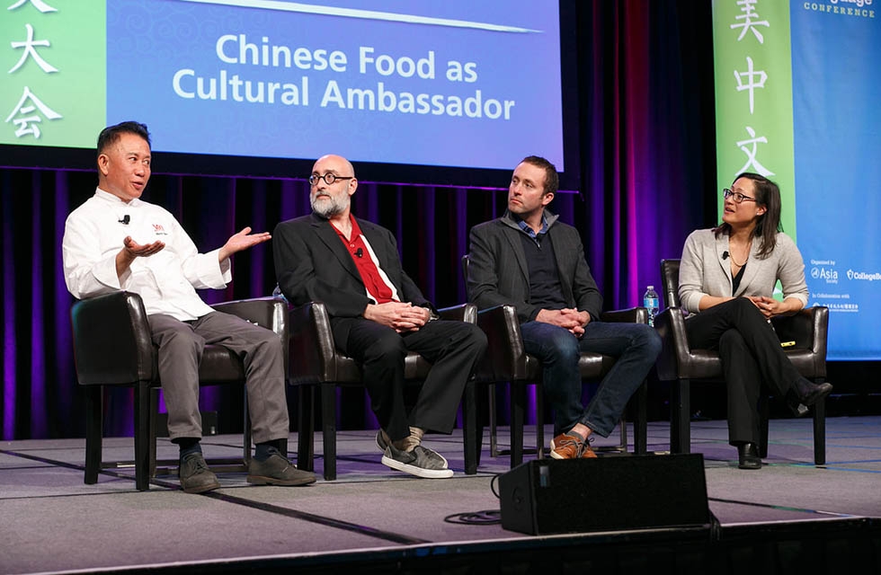 (L to R) Martin Yan, Howie Southworth, Ian Cheney, and Monica Eng discuss Chinese food as a "cultural ambassador." (David Keith)