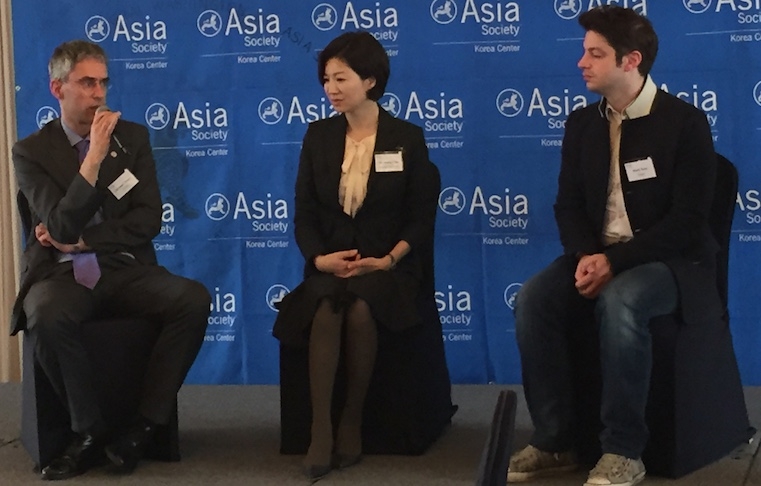 From left: Christoph Heider, Secretary General of the European Chamber of Commerce in Korea, Seo-young Chae, Professor in the English Language and Literature Department at Sogang University, and Mark Tetto, CFO of Korea-based startup Vingle and .
