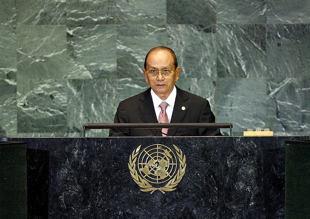 Prime Minister of Myanmar Thein Sein addresses the United Nations General Assembly in New York City on Sept. 28, 2009. (United Nations Photo/Flickr)