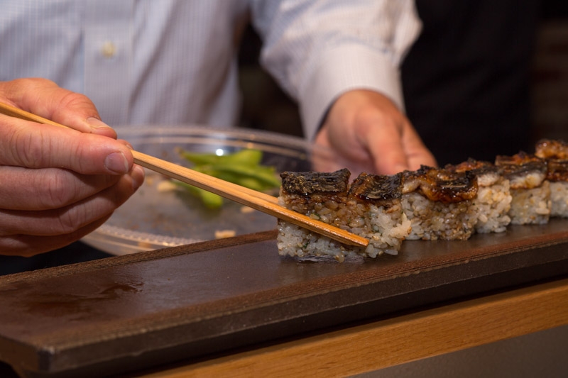 Hako-zushi BBQ eel with arima-sansho pepper (Michelle Edmunds)