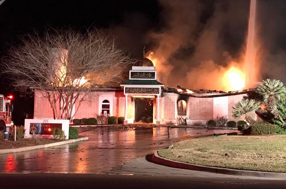 The Islamic Center of Victoria in flames. (Islamic Center of Victoria/Facebook)