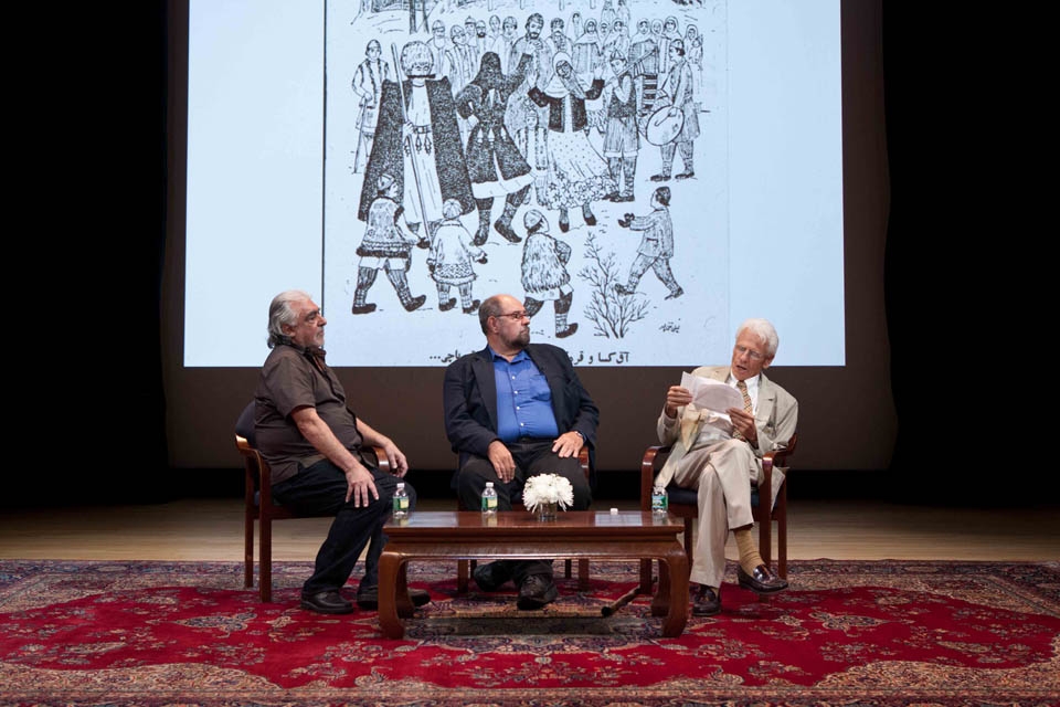 L to R: Mohammad Ghaffari, William O. Beeman and Peter Chelkowski at Asia Society New York on October 5, 2013.