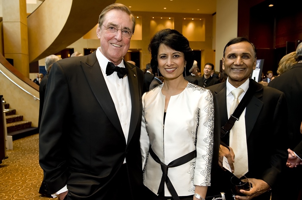 L to R: Consul-General Scanlan with guests Dr. Renu Khator (chancellor and president, University of Houston System), and Suresh Khator. (Jeff Fantich Photography)