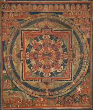 Chakrasamvara Mandala. 16th–17th century. U (Central Tibet). Tradition: Sakya. Pigments on cloth. MU-CIV/MAO “Giuseppe Tucci,” inv. 958/791. Image courtesy of the Museum of Civilisation/Museum of Oriental Art “Giuseppe Tucci,” Rome.