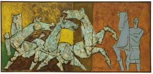 M. F. Husain. Sprinkling Horses, ca. 1975
