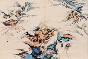 Hung Hsien, 'Floating without End', 1970. Diptych, ink and color on paper.