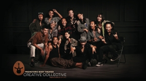 a picture of the members of prehistoric body theater ensemble from indonesia