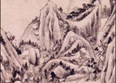 Secluded pine stream [松溪幽勝圖], hanging scroll, ink on silk, 134,7 x 46,6 cm. Musée de Nanjing.