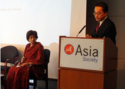 Left to right: Chhaya Jha, Sanjeev Man Sherchan. (Azadeh Fartash/Asia Society)