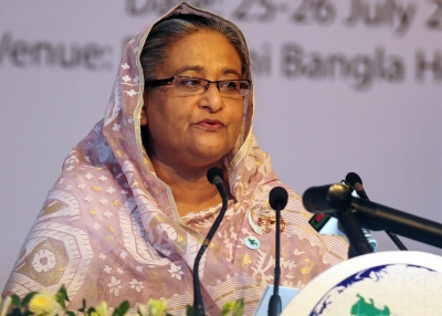 Bangladesh Prime Minister Sheikh Hasina delivers a speech in Dhaka 