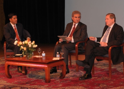 L to R: USAID's Dr. Rajiv Shah, Pakistan Foreign Minister Shah Mehmood Qureshi, and Ambassador Richard C. Holbrooke. (Else Ruiz/Asia Society)