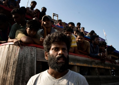 Sri Lankan asylum seekers engage in a hunger strike after their boat broke down on the way to Australia's Christmas Island on October 16, 2009 in Indonesia. (Oscar Siagian/Getty Images)