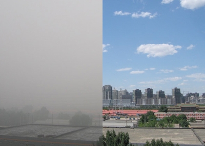 From L to R: Beijing air on June 19, 2009 and on June 22, 2009. (Asia Society Center on US-China Relations)