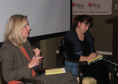 Cindy Dyer of Vital Voice (L) and Global Centurion's Laura Lederer speaking after the documentary screening in Washington, DC on Feb. 23, 2011. (Asia Society Washington Center)