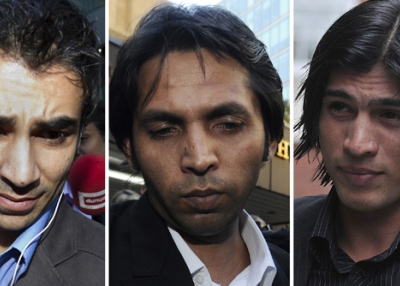 Former Pakistani cricketers Salman Butt (L), Mohammad Asif (C), and Mohammad Aamer (R) have been found guilty of match-fixing. (Carl Court /AFP/Getty Images) 