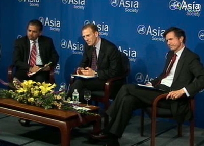 L to R: Sri Lankan Ambassador Palitha T.B. Kohona, Asia Society’s Jamie Metzl, and Amb. Robert Blake of the US State Department in New York on Mar. 14, 2011.