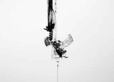 Sarah Sze, Checks and Balances, 2011. Stone, string, and ink on archival paper. Private collection.