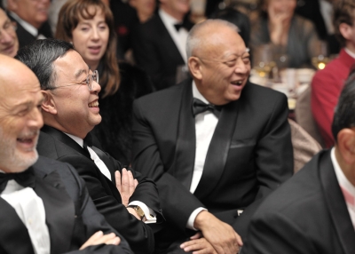 Asia Society Co-Chair Ronnie Chan, second from left, at the Asia Society Hong Kong Center Pre-Opening Gala Dinner on February 8, 2012. Pictured to Chan's left is Tung Chee Hwa, the first Chief Executive of Hong Kong after the 1997 handover. (Nick Mak)