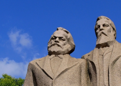 This statue of Karl Marx (L) and Friedrich Engels graces Shanghai's Fuxing Park. (Hennie Schaper/Flickr)