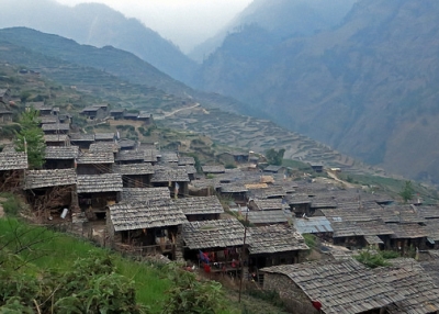 Villages such as the pictured Gatlang Village are nestled in Nepal's vast mountain ranges and can be seen from the Tamang Heritage Trail on May 19, 2014. (Henrik Ejnefäll/Flickr)